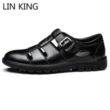 LIN KING/Новинка; стильные мужские повседневные сандалии; большие размеры; дышащая открытая обувь из натуральной кожи; удобная мужская летняя Уличная обувь