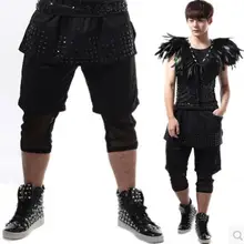 27-44! Новинка года готическом стиле модная мужская одежда певец DJ DS заклепки шить поддельные комплект из двух предметов 7 штаны Haroun костюмы