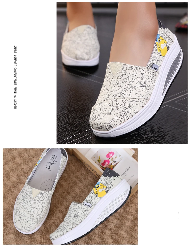 Women's flat shoes round head cartoon canvas shoes autumn casual non-slip thick bottom ladies boat shoes YIDALILAOYECHE