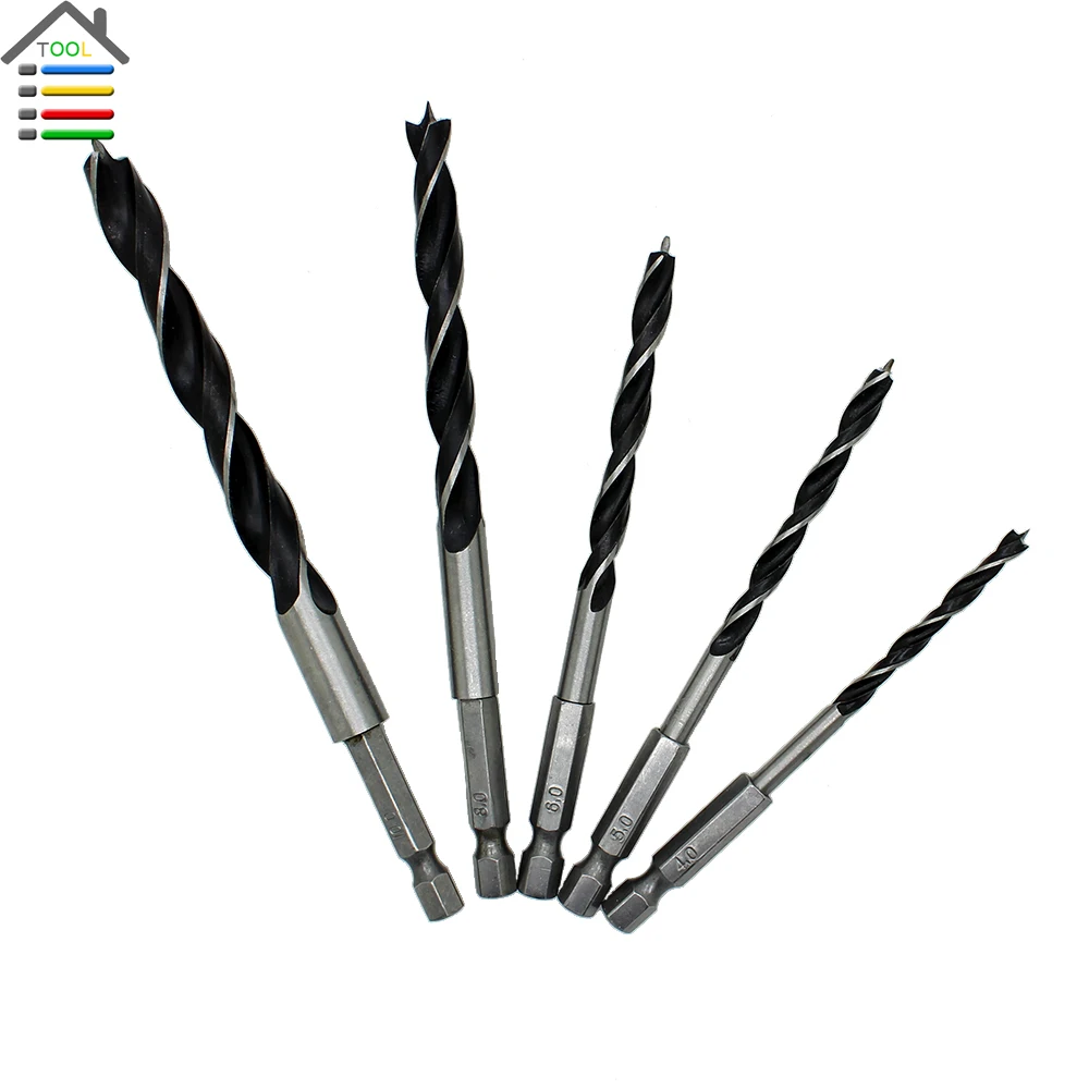

Free shipping New 5pc 1/4inch Hex Quick Change Shank Wood Drilling Hole Saw Auger Bit Set 4 5 6 8 10mm Pocket Point Drills