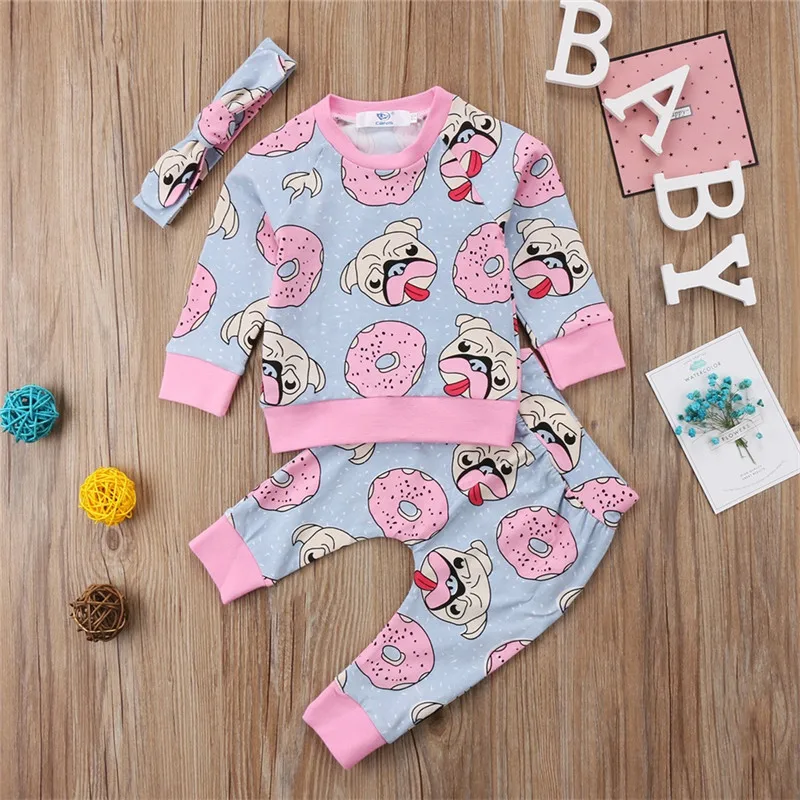 

Infant Clothing 2018 Spring Autumn Baby Girls Clothes T-shirt Tops+Pants Leggings+Headband 3pcs Outfit Suit Baby Girls Clothing