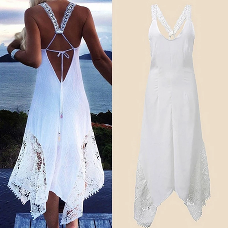 2021 Boho женское длинное платье с открытой спиной и лямкой на шее Макси пляж Богемия
