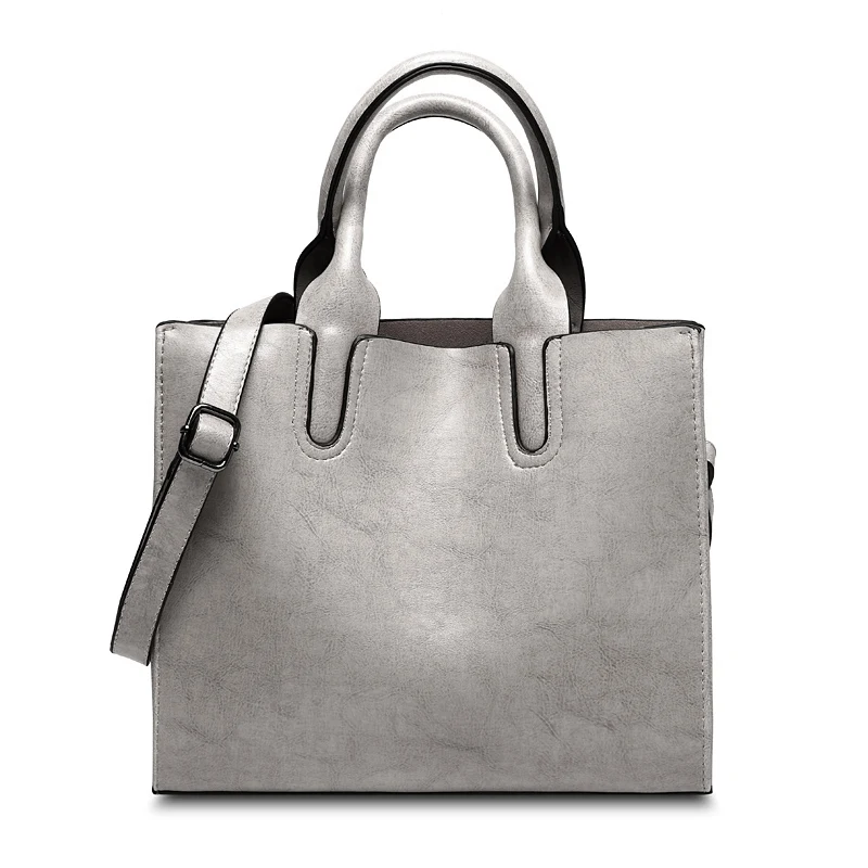 Большая вместительная женская сумка через плечо, женская сумка из искусственной кожи, мягкая сумка через плечо для покупок - Цвет: Серый
