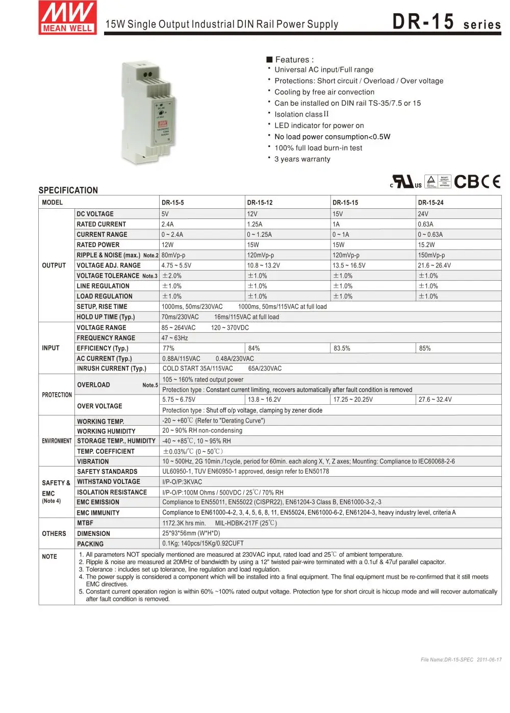 1 упаковка) Meanwell 15 Вт промышленный din-рейку источник питания HDR-15-24V/5/12/15/48 0,32/0.63A 1A 1.25A 2.4A тонкий высокая эффективность DR/MDR