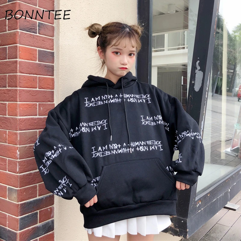 

Hoodies Women Hooded Sweatshirts Puff Sleeve Womens Big Pocket Casual BF Harajuku Korean Style Ulzzang Students Loose Fashion