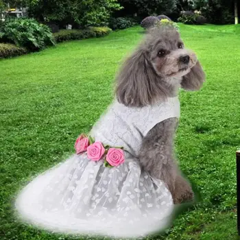 

White Dog Lace Dress for Wedding Party Fashion Cute Delicate Lace Flower Party Small Pet Puppy Dog Princess Skirt Dress