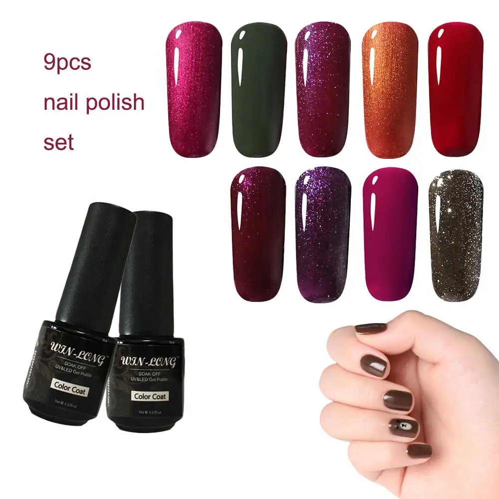 9 Pcs/lot Soak Off Nail Gel Polish Kit Manicure Soak Off Gel Nail Vanishes Base Top Gel Nail Polish Manicure Art Tools Sets Kit