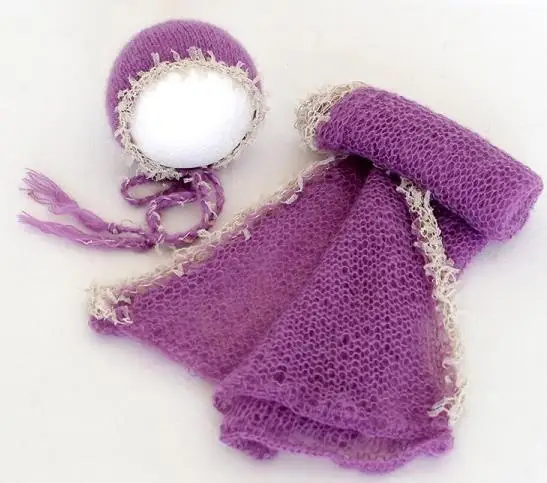 Новое поступление для девочек, Пеленальное Одеяло наряд вязаный ангорковый кепка со шнуровкой и комплекты платков для новорожденного Мягкий детская шапочка, реквизит для фотосессий - Цвет: AS PHOTO
