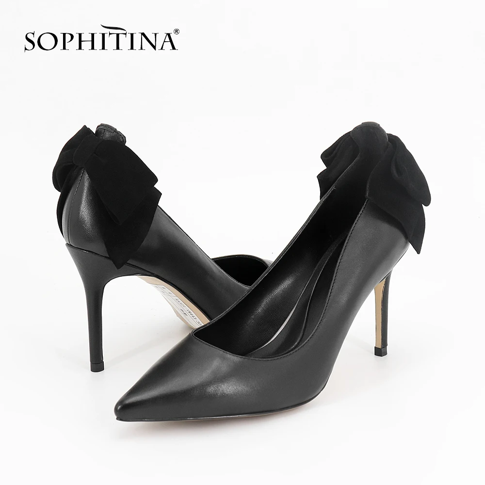 SOPHITINA/брендовые туфли-лодочки с острым носком Элегантные Фиолетовые женские туфли на высоком тонком каблуке 9 см новые женские туфли-лодочки из овечьей кожи с бантом-бабочкой MC44