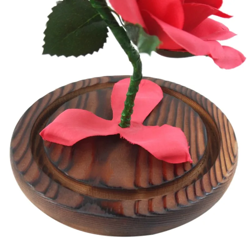 Подарок на день рождения Красавица и Чудовище красные лепестки розы в стеклянном куполе на деревянной основе для рождества Валентина