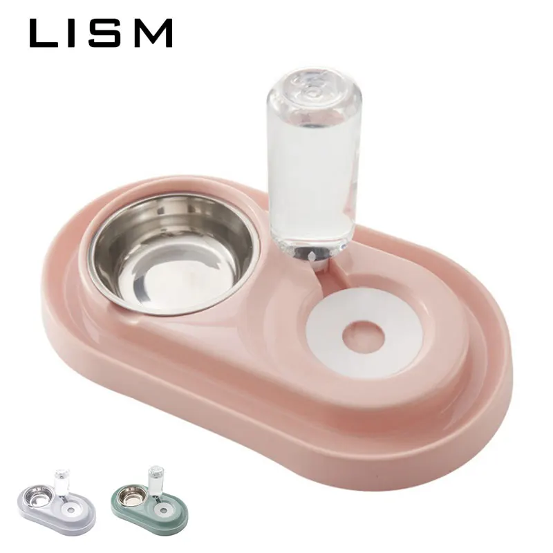 

Pet Cat Dog Feeder 2 in 1 Pet Dog Cat Feeder Drinker Bowl Bottle Without Wetting Pets' Mouth Hair Drinking Feeding Dispenser