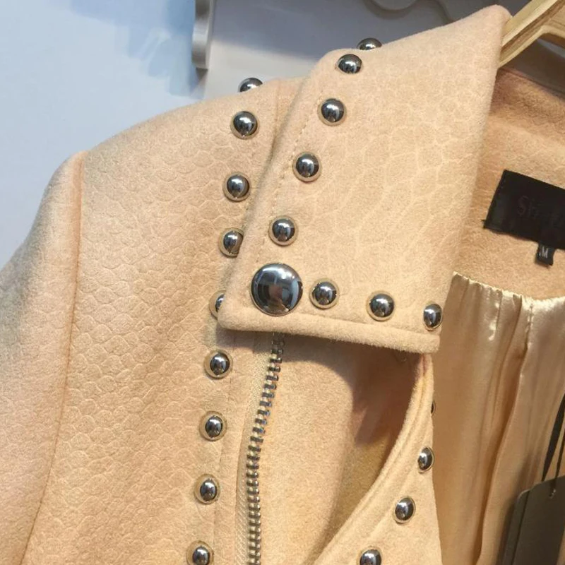 Survêtement Manteau H131 Moto Daim Courtes Mince apricot Printemps Automne Cuir Vintage Vestes Rivets Femmes Bf Streetwear Noir En Nouveau 2017 caWRFw