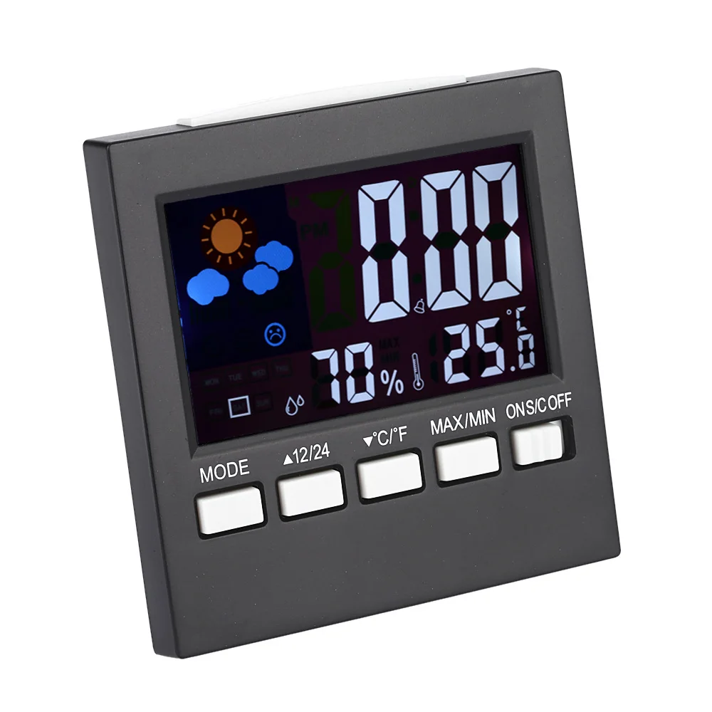 Многофункциональный цифровой термометр гигрометр Красочные ЖК-часы-термометр Функция повтора будильника календарь погода