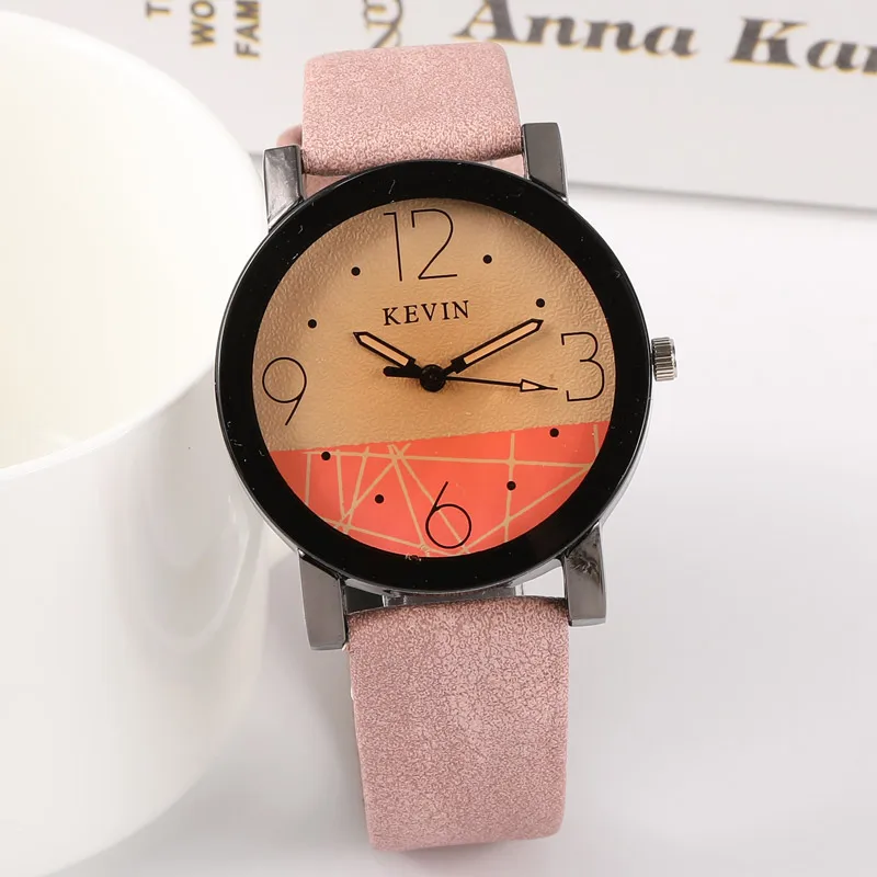 KEVIN Brand Arabic Numbers Lady Style Fashion Women Watch Candy Color Straps Leather Band Retro Dial Lovers Watch