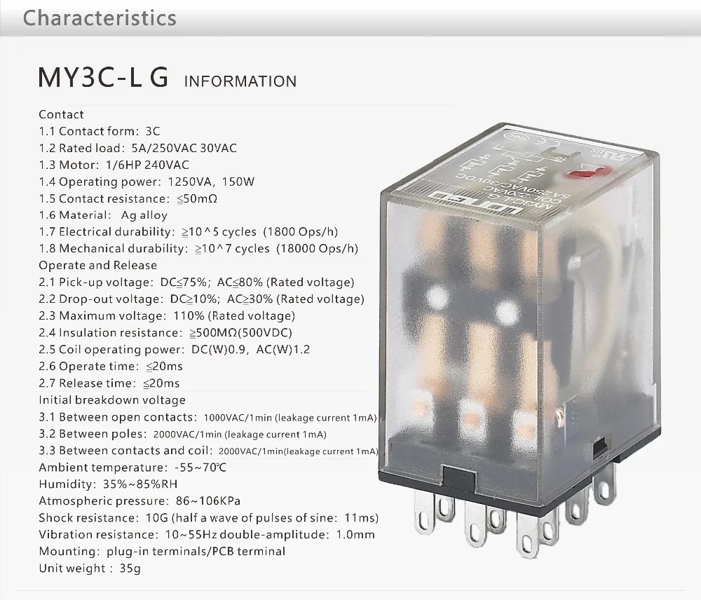 

20pcs Longo MY3C-L Electromagnetic 5A Power relay + Relay seat 12VDC/24VDC Same model as HH53PL/MY3NJ