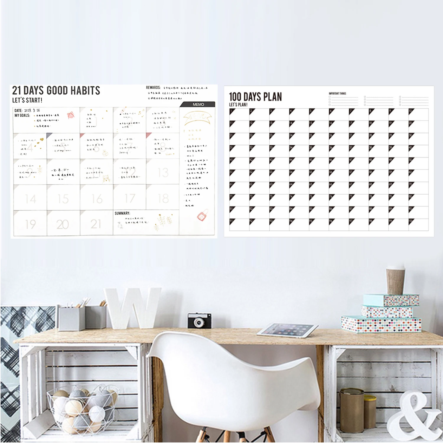 

100-Days 21-Days Countdown Calendar Schedule Plan Paper Wall Calendars Planner Paper School Office Student Supplies