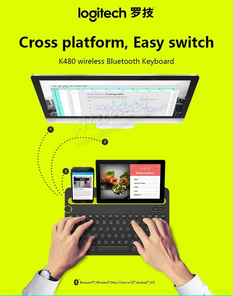 Logitech K480 Bluetooth клавиатура мобильный Mac планшет ноутбук мульти-устройство общий домашний офис портативный беспроводной K380 обновление