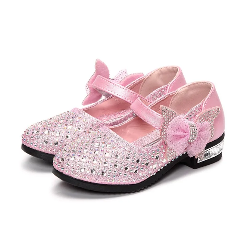 

Rhinestone Girls Shoes Leather PU Glitter Bow Knot Kids Sandals Bowtie Princess Wedding Mary Jane Shoes Girls Crystal chaussure