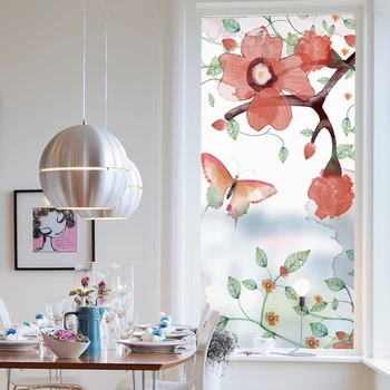 

Free Custom Static Cling Window Film Frosted Opaque Privacy Stained Glass Sticker Home Decor Digital print BLT895 Butterfly fly