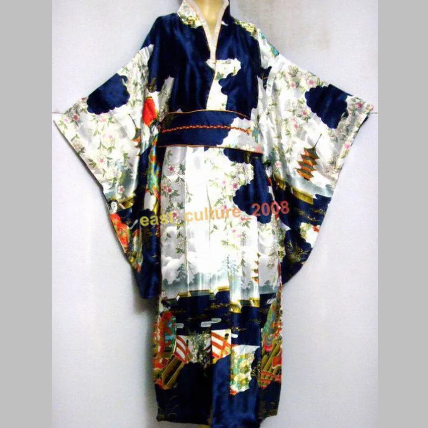 New Fashion Japanese Female Vintage Silk Kimono Sexy Yukata With Obi