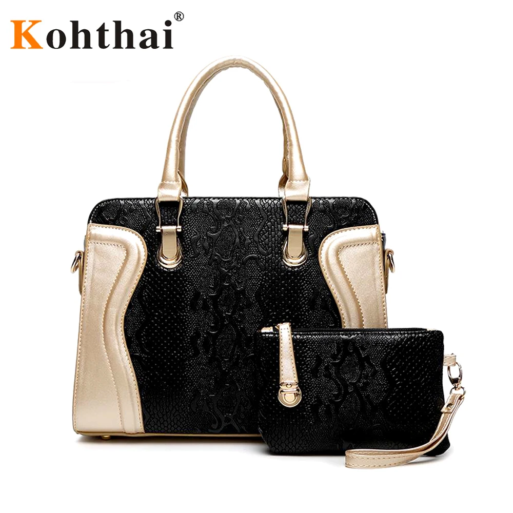 

kohthai 2016 Lace Patchwork Women Bag Large Crossbody Handbags Women Leather Handbags Free Purse Gift FB146d