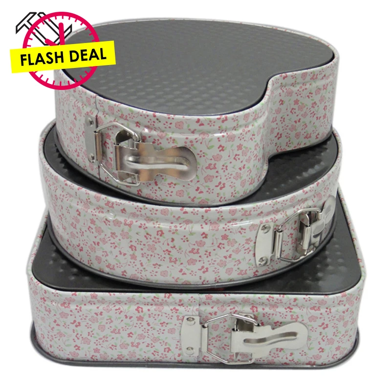 

TTLIFE 3 PCS Non-stick Flower Pattern Cake Pan Baking Mold Square Round Heart Live Bottom Buckles Cake Mold Cake Tools
