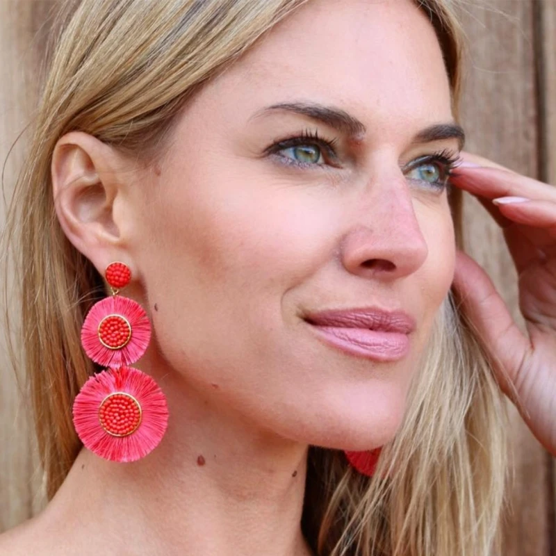 

JURAN 9 color long stassel drop earrings fashion women statement dangle Earrings for women beads Fringing earrings