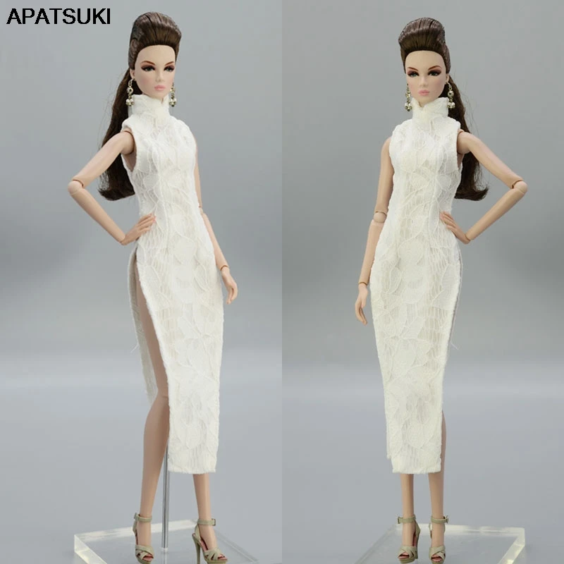 

High Quality White Lace Fashion Doll Clothes For Barbie Doll Dress Chinese Traditional Qipao Clothing 1/6 Doll Accessories