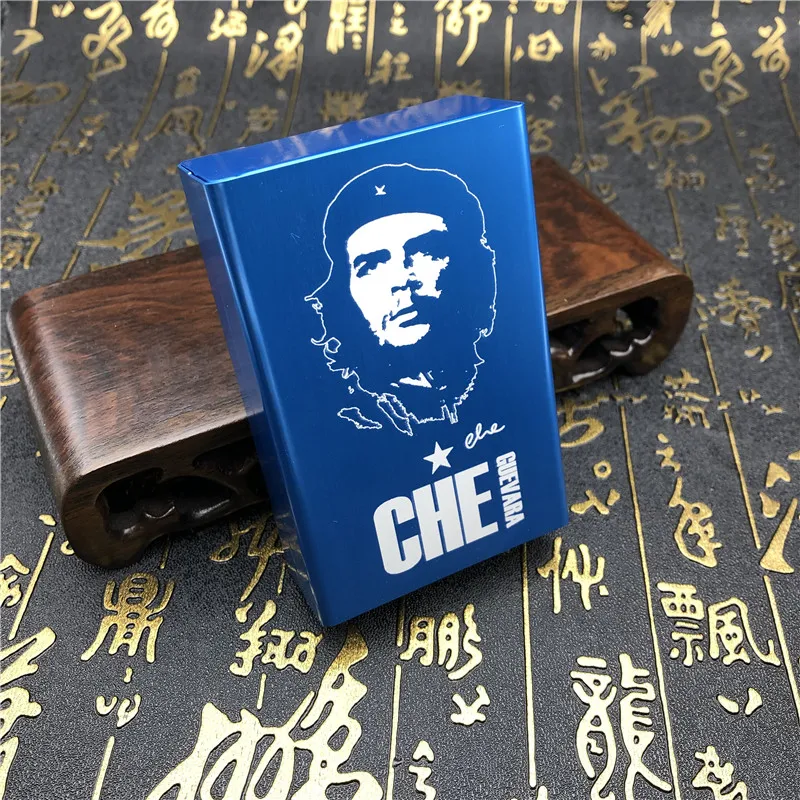 DIY Che Guevara портсигар чехол Металл с лазерной гравировкой сигаретные коробки мужские карманные курительные автоматические коробки красный черный золотой синий - Цвет: 07-blue