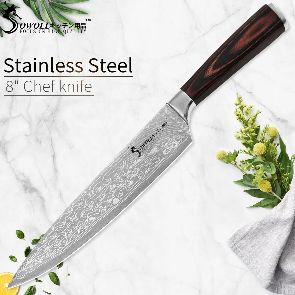 

Sowoll Stainless Steel Kitchen Knife Chef Slicing Santoku Utility Paring Knife Damascus Pattern Kitchen Knife Cooking Tools