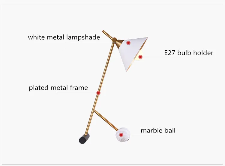 Пост-современный скандинавский дизайнер Мрамор Медь Металл Led E27 настольная лампа для фойе Спальня отель Декор H 55 см 110/220 V 1724