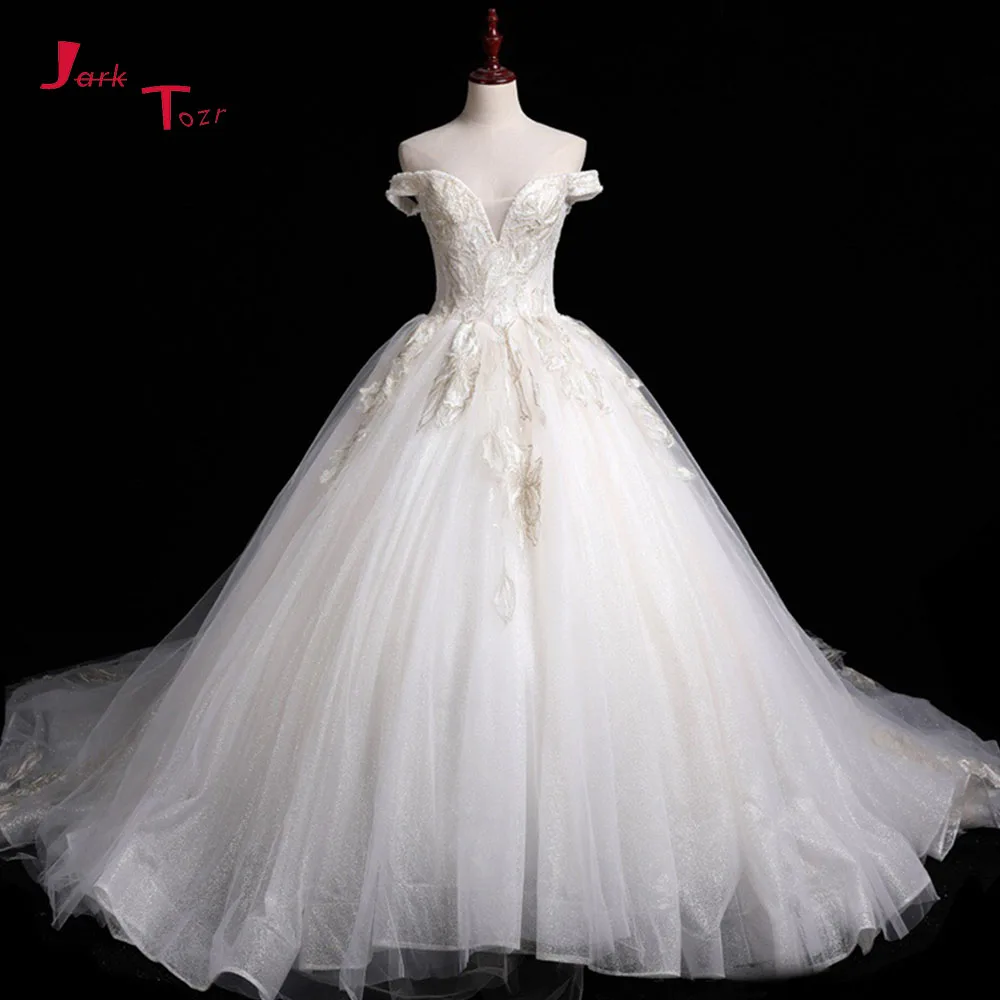 Jark Tozr Vestido De Noiva Princesa 2019 короткий рукав кружево до жемчуг аппликации Принцесса бальное платье свадебное Hochzeitskleid