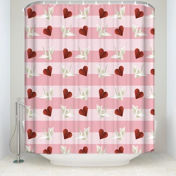 

Paper Cranes Heart Shaped Pattern Shower Curtain Waterproof Polyester Fabric Bathroom Decor Printed Shower Curtain