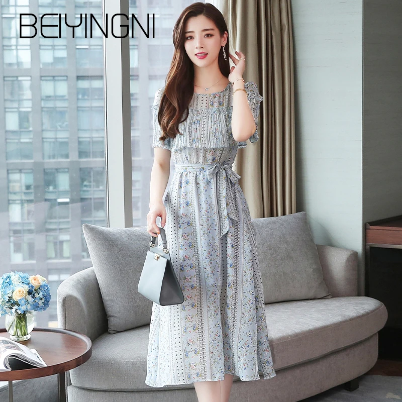 Beiyingni Patchwork Dress Women Short Sleeve Sashes Chiffon Print Vintage O-neck Lining Vintage Boho Dresses Elegant Shift Dress Beiyingni Patchwork Dress Women Short Sleeve Sashes Chiffon Print Vintage O-neck Lining Vintage Boho Dresses Elegant Shift Dress