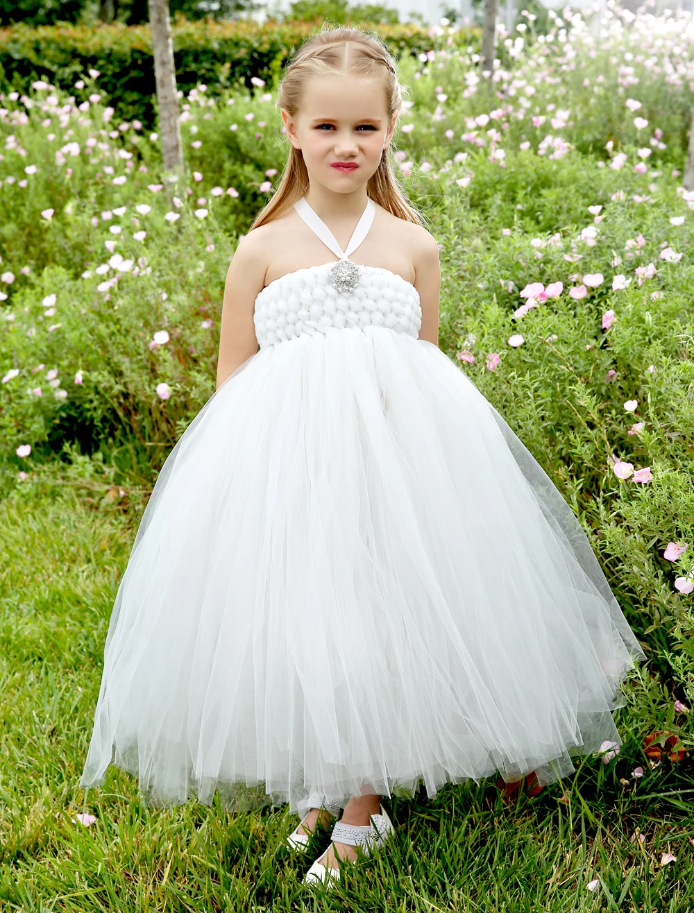 Fashion Ivory little girls dresses with rhinestones elegant kids girls Pageant Dress formal wedding flower girl