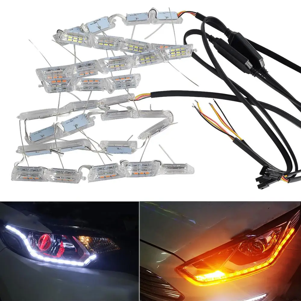

2Pcs dynamic turn signal drl led driving light 12v waterproof flexible daytime running lights warning flow strip for vw golf kia