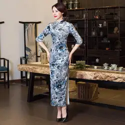 Мода китайский Стиль Для женщин долго Cheongsam новое поступление велюр элегантное платье Qipao Vestidos Размеры размеры s m l xl XXL, XXXL 998