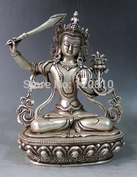 

6600012China Silver Buddhism Temple Feng Shui Bodhisattva Manjusri Buddha Statue