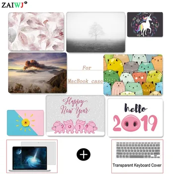 

New print shell ZAIWJ Laptop Case For MacBook Air Retina Pro 11 12 13.3 15 for Mac New Pro 13 15 with Touch Bar + Keyboard Cover