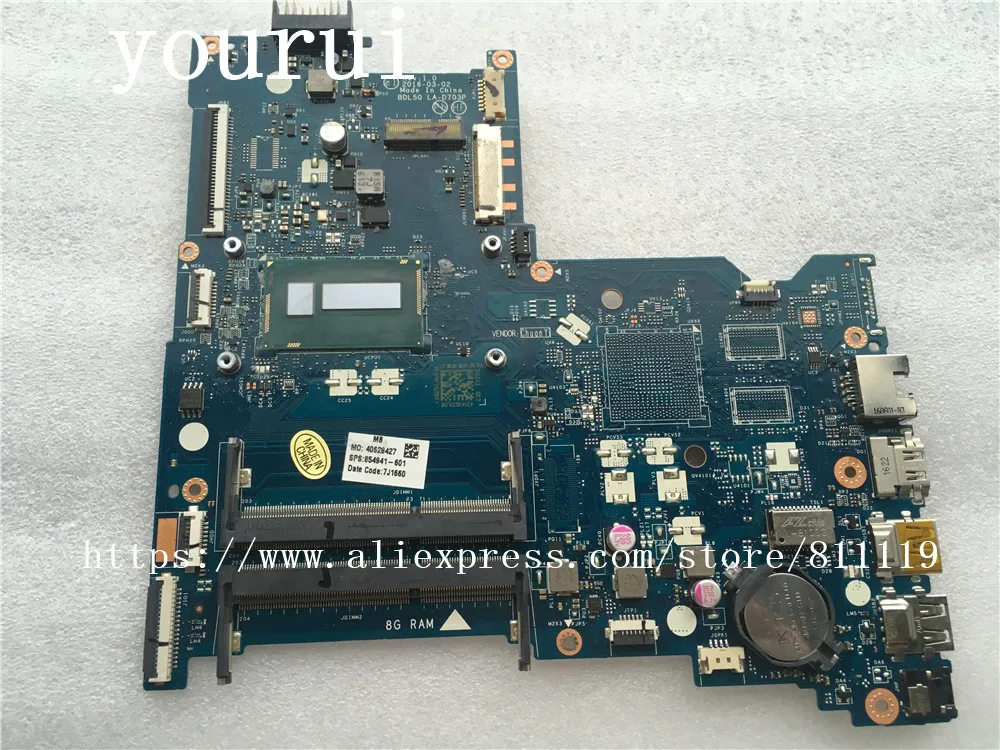 Yourui для материнская плата HP 250 G5 15-AY 15-AC BDL50 LA-D703P 854941-001 854941-601 с i3-5005u Процессор DDR3L |