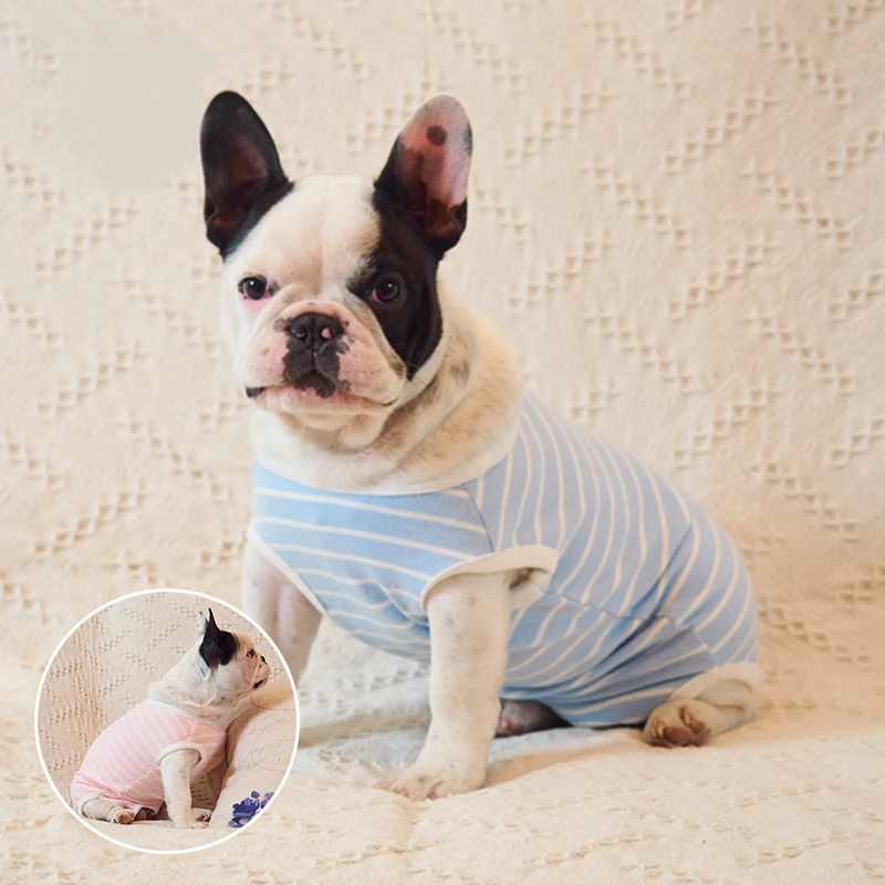 

Pet Dog Jumpsuit Cute Printed Puppy Clothes Short Sleeve 100%Cotton Pajamas Wrap Belly Casual Sweatshirt For French Bulldog Pug