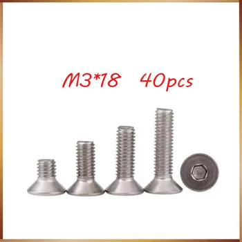 

Free shipping 40pcs M3*18mm M3X18 304 Stainless steel Flat Screws Inner Hexagon Socket Countersunk Head tainless nails,bolts