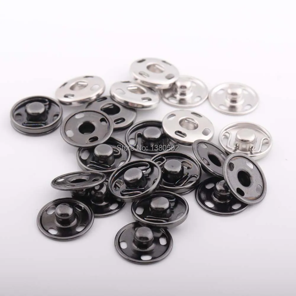 100sets 10mm Black Silver Metal Snap Buttons Fasteners Press Button ...
