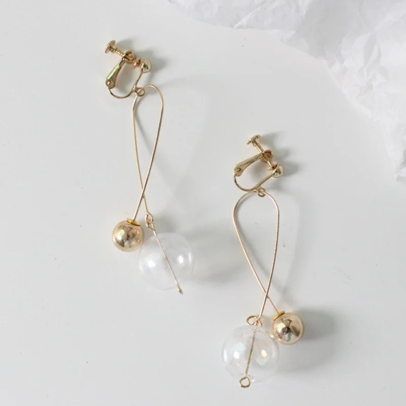 

2018 Simple Vintage Metal Ball Transparent Glass Bubble Drop Earrings Geometric Cross Earring for Women Party Charm Jewelry Gift