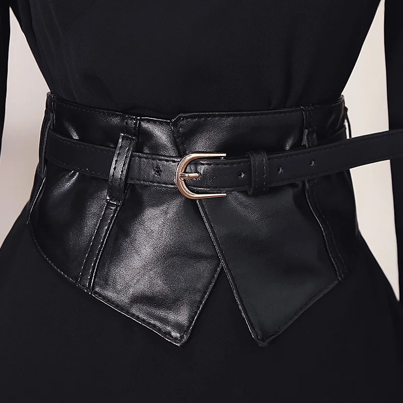 New Fashion Women causal cool Wide Elastic Belts Slim Corset Black Faux
