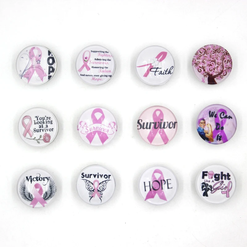 

24pcs/lot New Arrival Interchangeable 18mm Cancer Snap Jewelry Breast Cancer Awareness Pink Ribbon button Fit Women Jewelry DIY