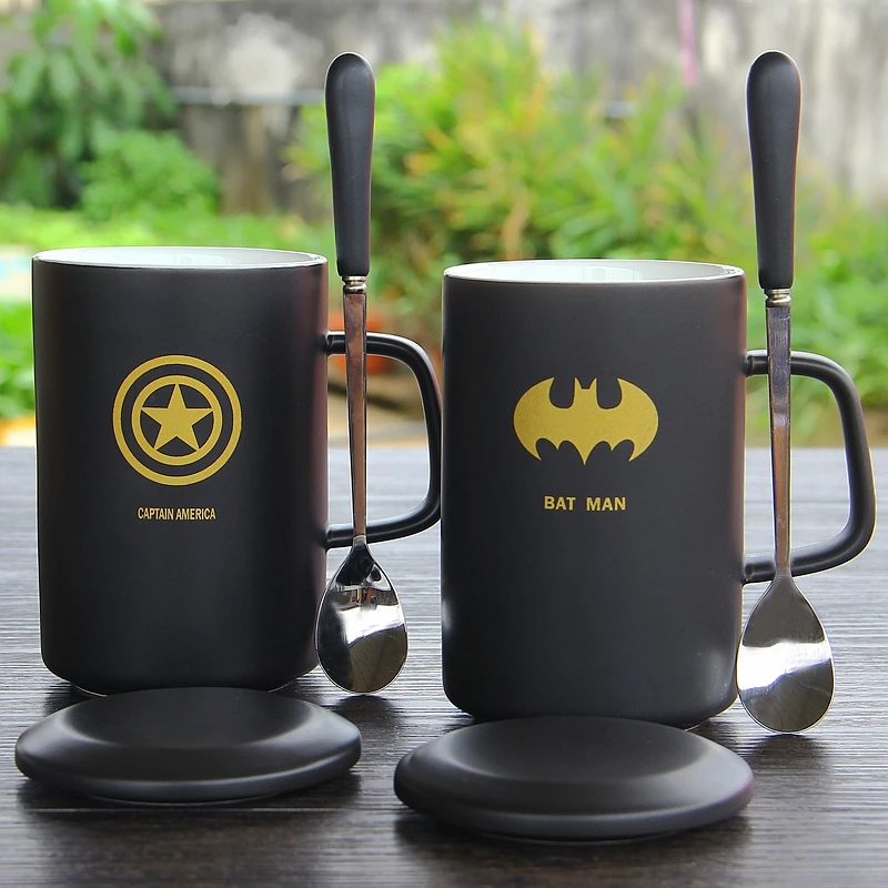 Coffee Cup Mug With Lid And Spoon Superman Spiderman Batman Mug High Quality Ceramic Coffee Cup