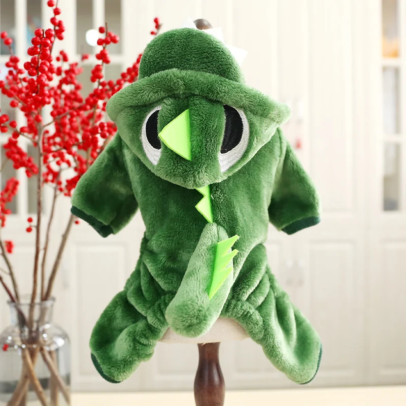 Green Dinosaur Cosplay Halloween Clothes Pet Dog Cute Csotumes Comfort Flannel Winter Warm Animal Goods Chihuahua Terrier