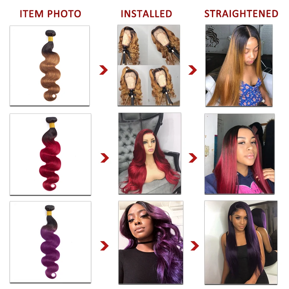 HairUGo бразильские объемные волнистые пучки волос T1B/бордовый фиолетовый Омбре человеческие волосы пучки можно купить с закрытием remy волосы