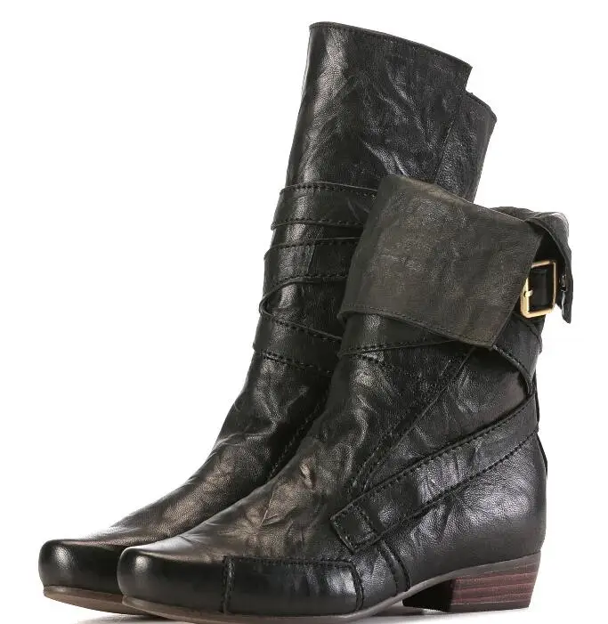 Women Spring Autumn Geauine Leather Half Boots Real Leather Retro Pointed Toe Knight Boots
